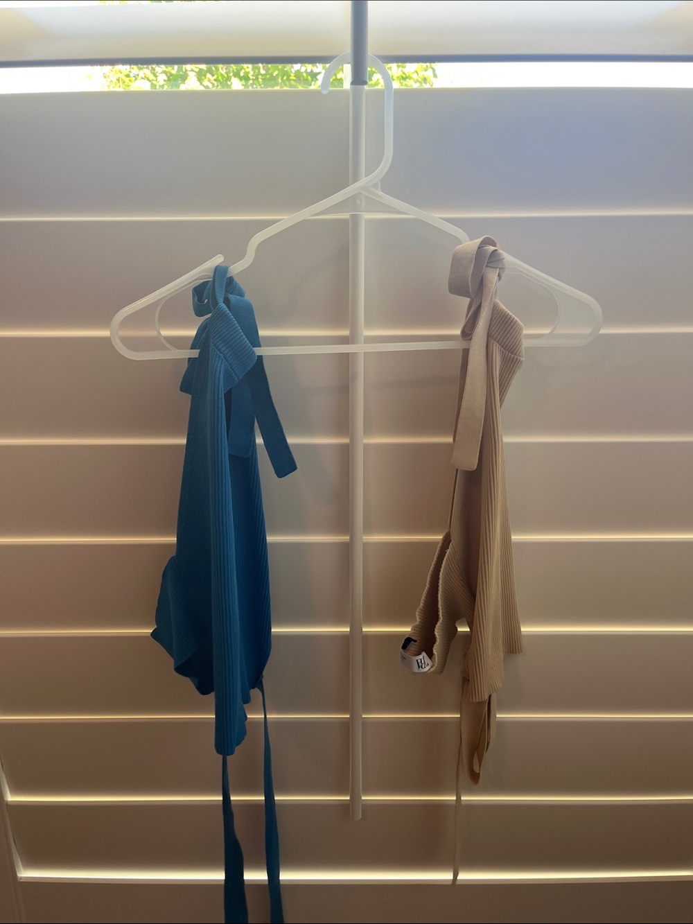 Zara Ribbed Knit Wrap Top Duo in Teal and Beige